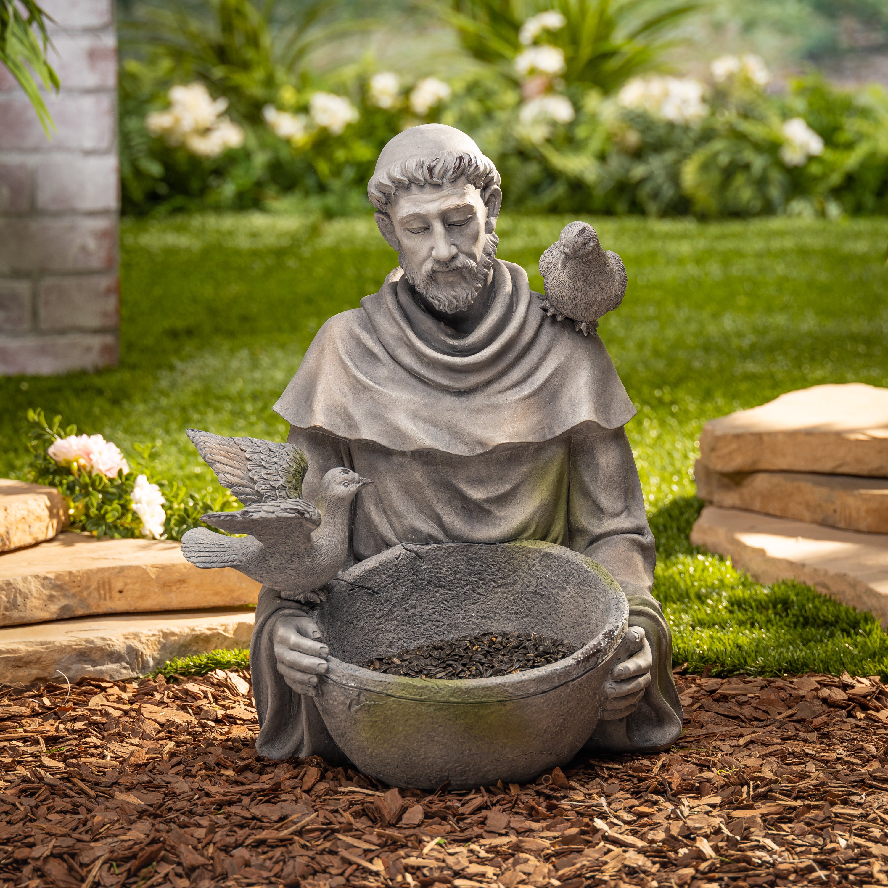 18.5 Inch St. Francis Magnesium Bird Feeder Statue